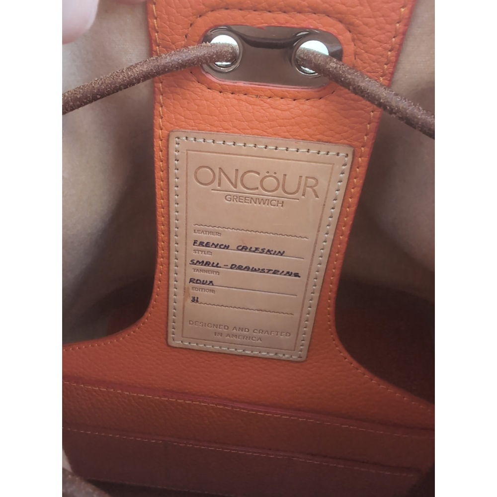Oncour French Leather Drawstring Bucket Bag Beige Orange - Picture 11 of 16